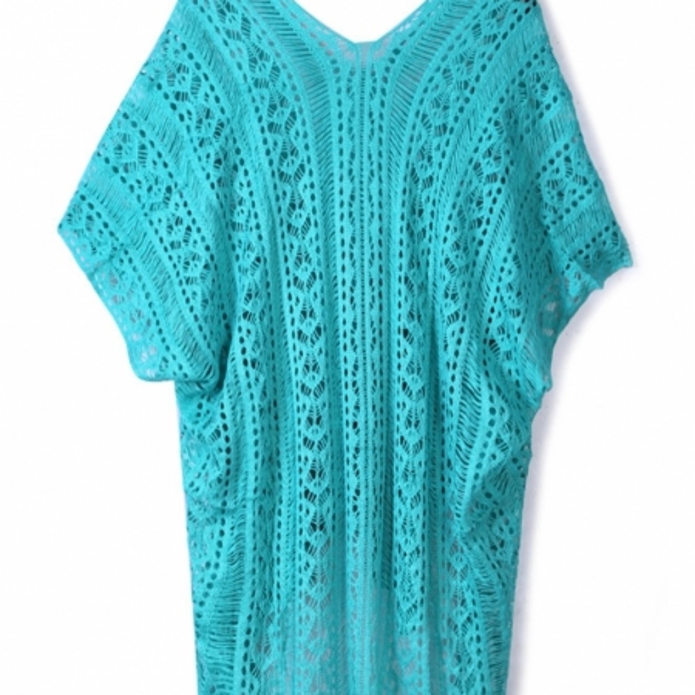 Mint Crochet Knitted Tassel Tie Kimono Beachwear - Picture 5 of 7